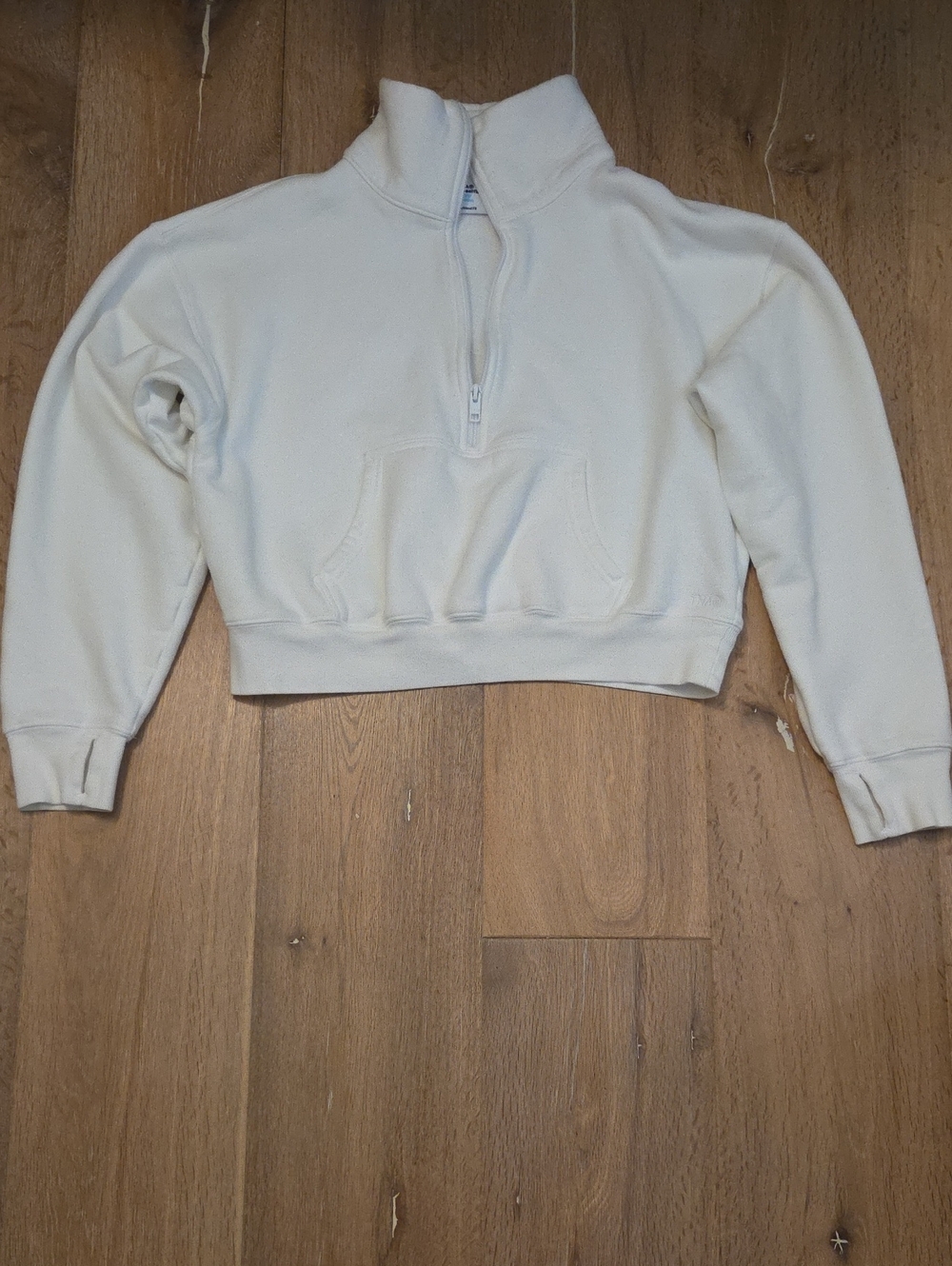 ARITZIA TNA Sweatfleece Cozy Fleece Half Zip Crop Pullover Sweatshirt White S